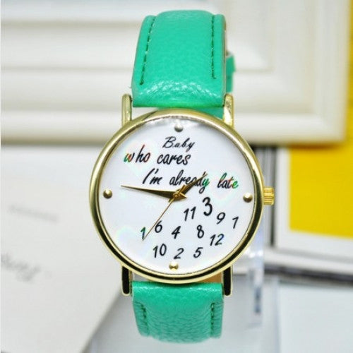 Unique Words Print Leather Band Quartz Watch 2015 New Women Men Casual Watch